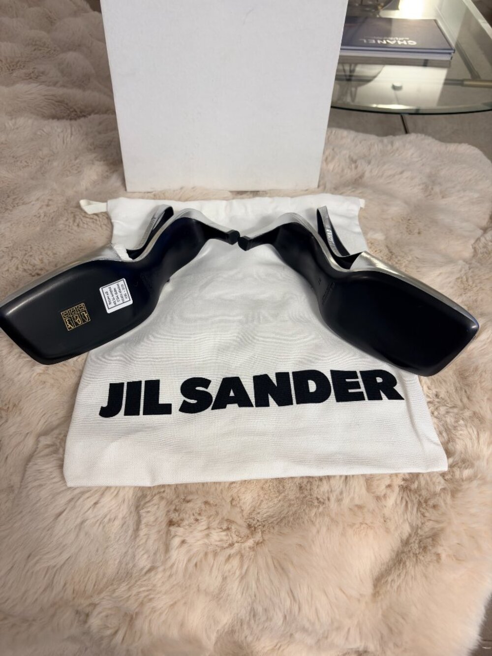 JIL SANDER Metallic Leather Square-Toe Slingback Mules *BRAND NEW W/ BOX* - Picture 3 of 11